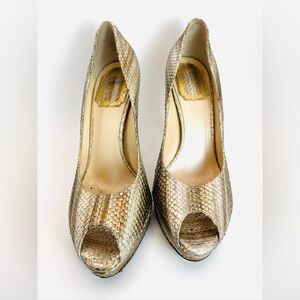 Christian Dior Platinum Snake Skin Peep-toe Heels 36